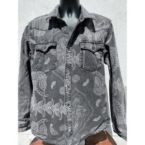 Black & White Paisley Denim Jacket Psychedelic Boho Festival Outerwear Men Large